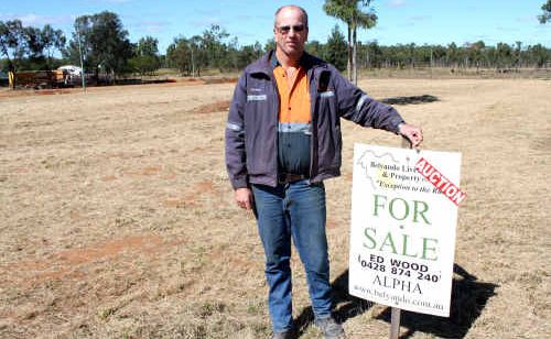 Blackwater’s Dave Hills stands next to the Alpha residential lot he offered $75,000 for. He believes the Galilee Basin is set to take off. Blackwater’s Dave Hills stands next to the Alpha residential lot he offered $75,000 for. He believes the Galilee Basin is set to take off.